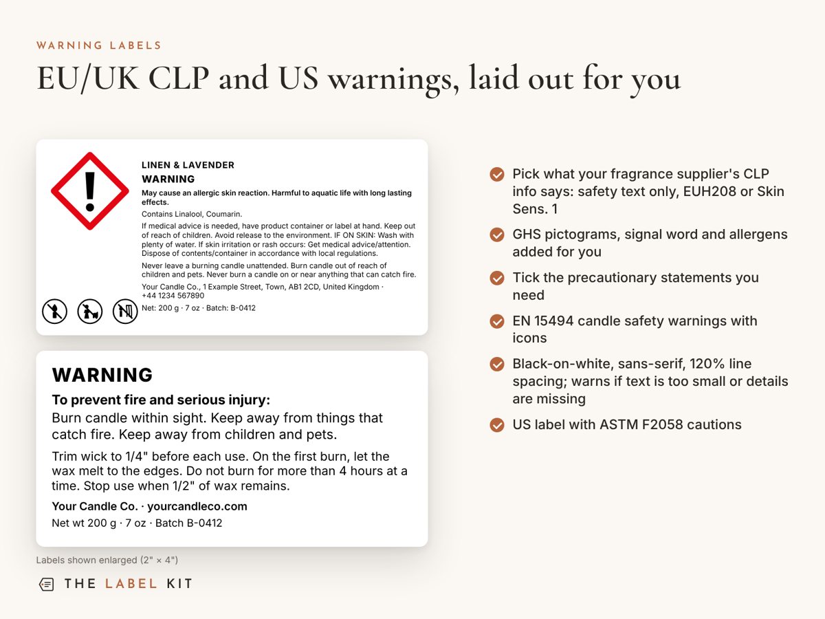 EU/UK CLP and US candle warning labels